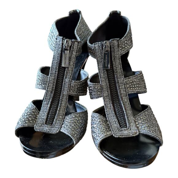 MICHAEL Michael Kors Berkley T-Strap Silver Rhinestones Glitter Heels Size 9M - Picture 2 of 6